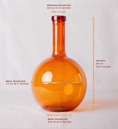1 pc 8.6 Inches Tall Amber Glass Bulk Vase, Bottleneck Bulbous Bud vases, Vintage Glass Classic Vase for Flower, Living Room, Bedroom, Shelf, Wedding, Home Décor, Photoshoot Setup in Saudi Arabia
