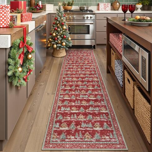 LEEVAN Christmas Door Mat Outdoor Entrance, Red Front Doormats Christmas Porch Rug, 2x3 Outside Layered Mats Washable Bathroom Rug Non Slip, Kitchen Sink Rug Porch/Back Door, Winter Front Door Mat in Kuwait