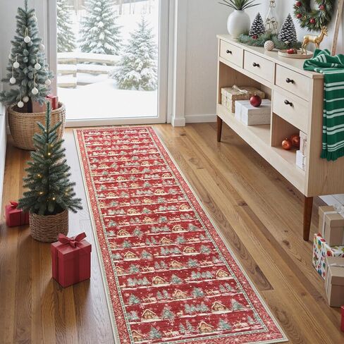LEEVAN Christmas Door Mat Outdoor Entrance, Red Front Doormats Christmas Porch Rug, 2x3 Outside Layered Mats Washable Bathroom Rug Non Slip, Kitchen Sink Rug Porch/Back Door, Winter Front Door Mat in Kuwait