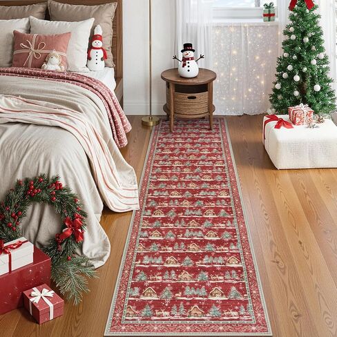LEEVAN Christmas Door Mat Outdoor Entrance, Red Front Doormats Christmas Porch Rug, 2x3 Outside Layered Mats Washable Bathroom Rug Non Slip, Kitchen Sink Rug Porch/Back Door, Winter Front Door Mat in Kuwait