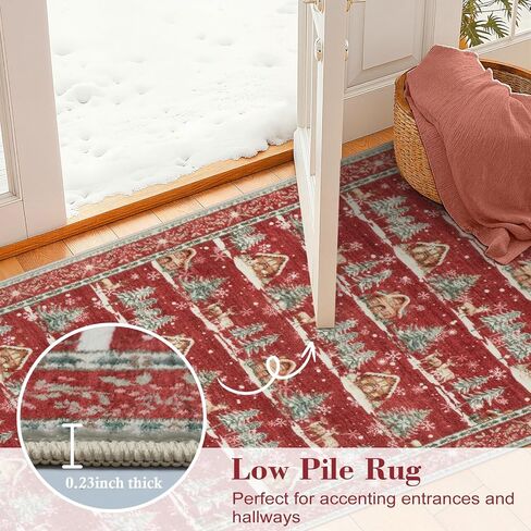 LEEVAN Christmas Door Mat Outdoor Entrance, Red Front Doormats Christmas Porch Rug, 2x3 Outside Layered Mats Washable Bathroom Rug Non Slip, Kitchen Sink Rug Porch/Back Door, Winter Front Door Mat in Kuwait