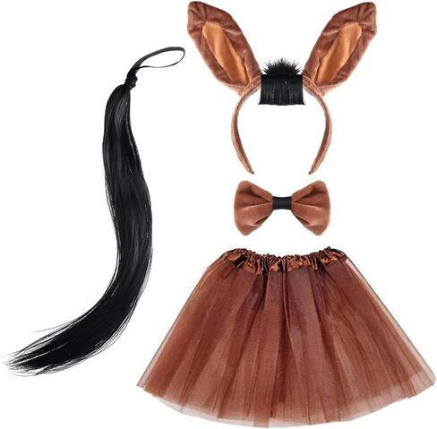 4 Pieces Halloween Horse Costume Horse Set Ears Headband Bow Tie and Tail Tutu for Women Christmas Carnival Cosplay Party Animal Suit in Saudi Arabia