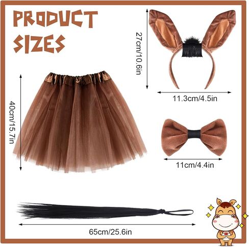 4 Pieces Halloween Horse Costume Horse Set Ears Headband Bow Tie and Tail Tutu for Women Christmas Carnival Cosplay Party Animal Suit in Saudi Arabia