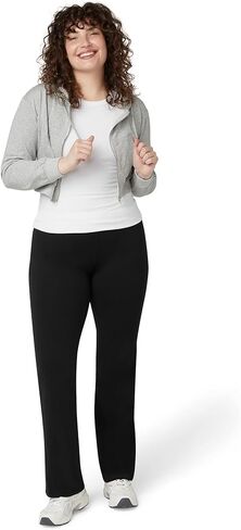 سروال يوجا No Nonsense Lounge، سروال ضيق من القطن باللون الأسود، درزة داخلية 32.5 بوصة، حزام خصر عريض، تغطية غير ظاهرة، ساق واسعة مريحة in Kuwait