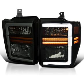 SPEC-D ضبط المصابيح الأمامية على طراز مصنع الكروم مع إشارة الانعطاف LED المتسلسلة المتوافقة مع 2008-2010 Ford F-250، F-350، F-450، F-550 Super Duty، مجموعة المصابيح الأمامية اليسرى + اليمنى in Kuwait