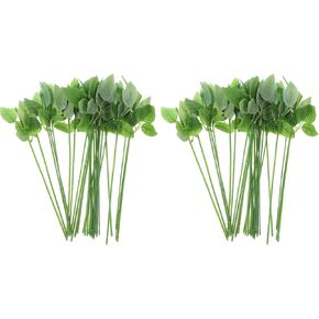 ULTNICE 60pcs Floral Wire Stem with Leaves Artificial Plastic Rose Flower Wire DIY Craft Bouquet Making Floral Arrangement Tools in Kuwait