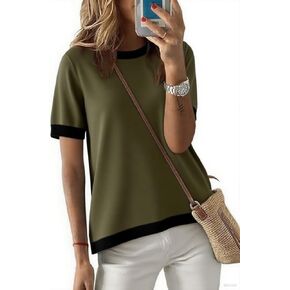 سترات نسائية كاجوال بياقة دائرية وأكمام قصيرة مخططة بألوان زاهية من القطن المحبوك وسترة علوية عصرية in Kuwait