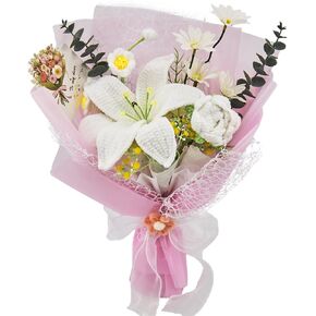 Crochet Flowers, Crochet Flower Bouquet of Crochet Lily, Tulips, Lily of the Valley, Handmade Artificial Flowers for Home Decor, Wedding, Anniversary, Birthday Gifts for Women (Include Card, Gift Bag) in Saudi Arabia