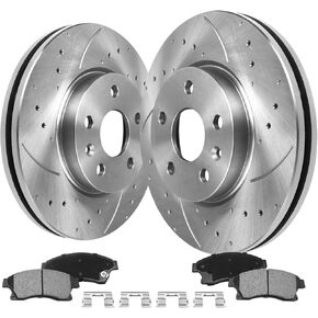 MOTOREVO Front Brake Pads And Rotors Kit Compatible With Jeep Wrangler 1990 1991 1992 1993 1994 1995 1997 1998 1999, Disc Vented Drilled Slotted Brakes Rotors Ceramic Pads, Replacement 11in(280mm) in Kuwait
