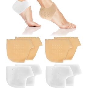 TIESOME 4 Pairs Silicone Gel Heel Protectors, White & Skin Soft Breathable Heel Protectors for Women & Men Heel Cups for Heels Pain Relief Blister Prevention Pain Cushion Support in Saudi Arabia
