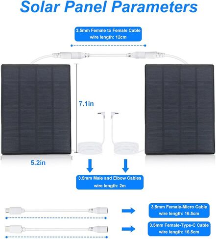 5V 3W Waterproof Solar Panel Charger for Outdoor Security Camera with DC 3.5MM Male and Elbow Cables & Type-C-Female Head & Micro-Female Head，360° Adjustable Bracket Wall Mount for Eufy Camera in Saudi Arabia