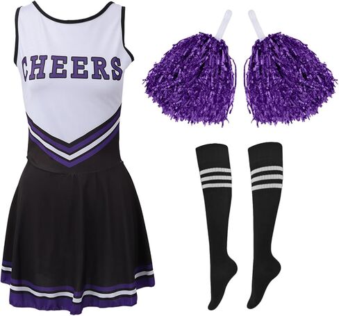 Valcatch Cheerleader Costume for Girls Halloween Cheerleading Outfit Fancy Uniform Dress +Cheering Pompoms+Tube Socks in Saudi Arabia