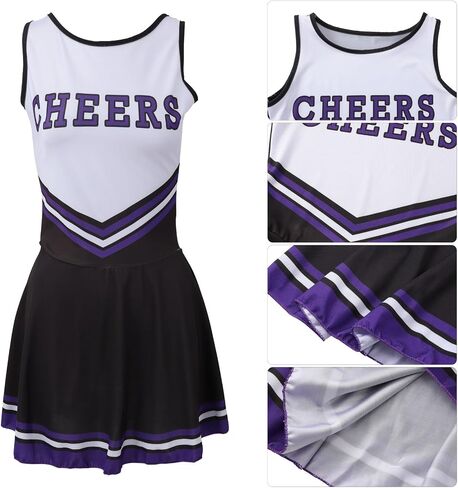 Valcatch Cheerleader Costume for Girls Halloween Cheerleading Outfit Fancy Uniform Dress +Cheering Pompoms+Tube Socks in Saudi Arabia