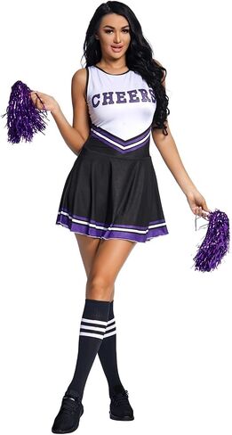 Valcatch Cheerleader Costume for Girls Halloween Cheerleading Outfit Fancy Uniform Dress +Cheering Pompoms+Tube Socks in Saudi Arabia