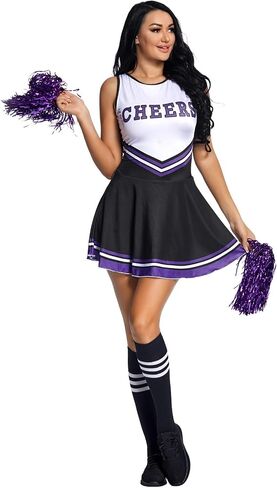 Valcatch Cheerleader Costume for Girls Halloween Cheerleading Outfit Fancy Uniform Dress +Cheering Pompoms+Tube Socks in Saudi Arabia
