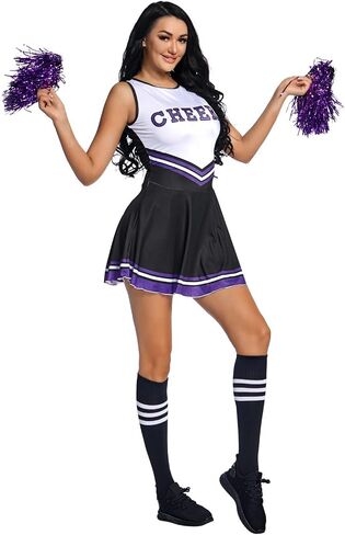 Valcatch Cheerleader Costume for Girls Halloween Cheerleading Outfit Fancy Uniform Dress +Cheering Pompoms+Tube Socks in Saudi Arabia