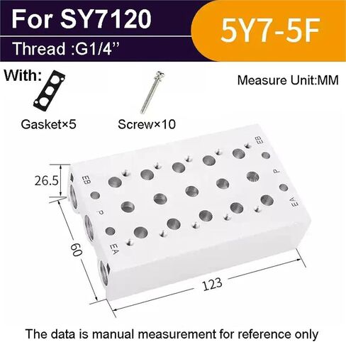 1PCS SS5Y Manifold Base For Air Solenoid Valve SY Series For SY7120 Solenoid Valve(5Y7-8F) in Saudi Arabia