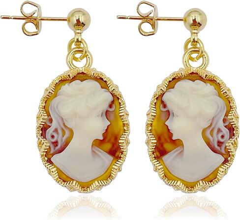 Vintage-Inspired Cameo Silhouette Drop Dangle Earrings,Victorian Art Deco Antique Jewelry 14K Gold Earrings for Women Lady in Saudi Arabia
