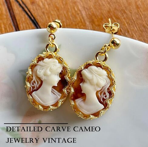 Vintage-Inspired Cameo Silhouette Drop Dangle Earrings,Victorian Art Deco Antique Jewelry 14K Gold Earrings for Women Lady in Saudi Arabia