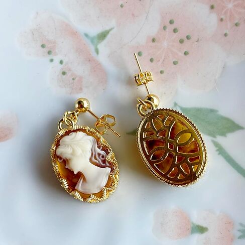 Vintage-Inspired Cameo Silhouette Drop Dangle Earrings,Victorian Art Deco Antique Jewelry 14K Gold Earrings for Women Lady in Saudi Arabia