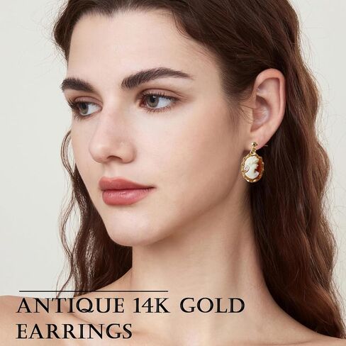 Vintage-Inspired Cameo Silhouette Drop Dangle Earrings,Victorian Art Deco Antique Jewelry 14K Gold Earrings for Women Lady in Saudi Arabia