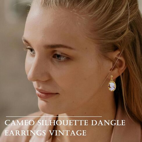 Vintage-Inspired Cameo Silhouette Drop Dangle Earrings,Victorian Art Deco Antique Jewelry 14K Gold Earrings for Women Lady in Saudi Arabia