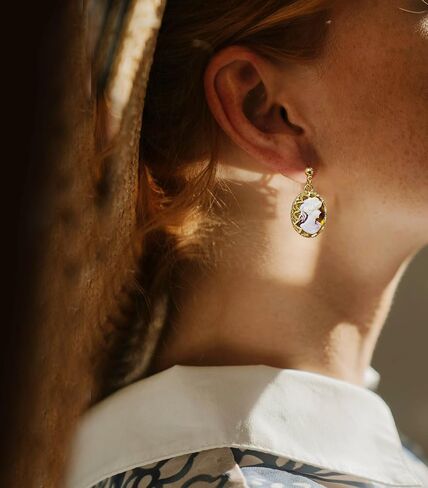 Vintage-Inspired Cameo Silhouette Drop Dangle Earrings,Victorian Art Deco Antique Jewelry 14K Gold Earrings for Women Lady in Saudi Arabia