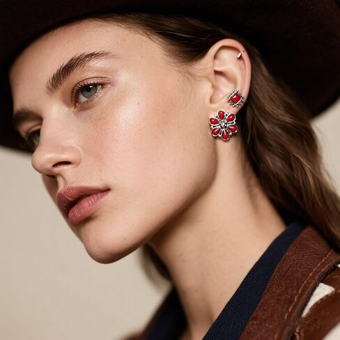 Western Earrings for Women Bohemian Turquoise Earring Set Vintage Turquoise Stud Earring Cowboy Earrings Western Country Concert Rodeo Outfits Jewelry Gift in Saudi Arabia