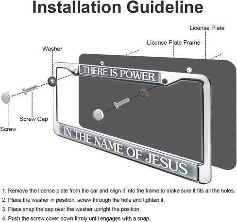 License Plate Frame Jesus Quote There is Power in The Name of Jesus Grey Religious Slogan 2 Holes with Screws Caps in Saudi Arabia