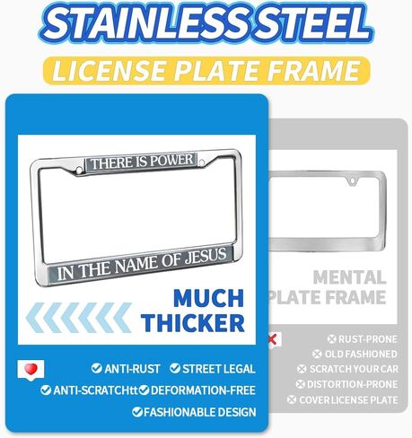 License Plate Frame Jesus Quote There is Power in The Name of Jesus Grey Religious Slogan 2 Holes with Screws Caps in Saudi Arabia