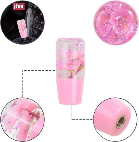 Universal JDM Clear Crystal All Pink Glitter Real Sakura Flower Manual Gear Stick Shift Knob Shifter Lever Head 10cm in Saudi Arabia