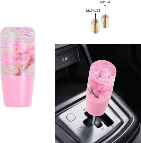 Universal JDM Clear Crystal All Pink Glitter Real Sakura Flower Manual Gear Stick Shift Knob Shifter Lever Head 10cm in Saudi Arabia