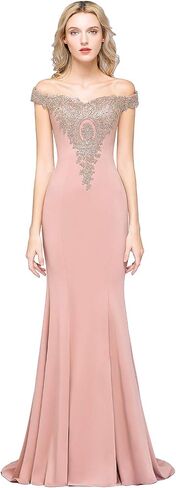 MisShow Off-Shoulder Gold Appliques Mermaid Long Evening Formal Prom Dresses for Women in Saudi Arabia