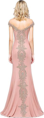 MisShow Off-Shoulder Gold Appliques Mermaid Long Evening Formal Prom Dresses for Women in Saudi Arabia