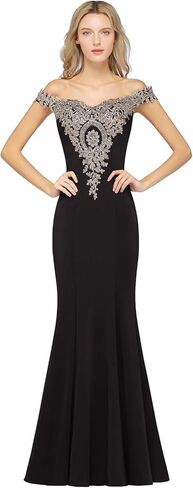 MisShow Off-Shoulder Gold Appliques Mermaid Long Evening Formal Prom Dresses for Women in Saudi Arabia