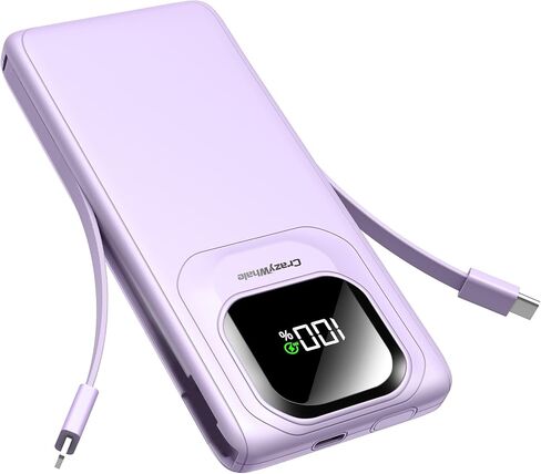 Portable Charger Power Bank with Built-in Type C Cables, 22.5W Fast Charging 10000mAh Phone Charger, Travel Battery Pack Slim Battery Bank with Smart LED Display for iPhone, Android & USB-C Devices in Saudi Arabia