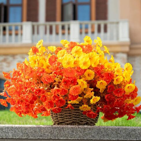 Artificial Flowers for Outdoors Spring Summer Decoration, 16 Bundles Fake Silk Realistic Morning Glory UV Resistant Faux Plastic Plants for Planter Front Door Porch Patio Yard (Fuchsia) in Saudi Arabia