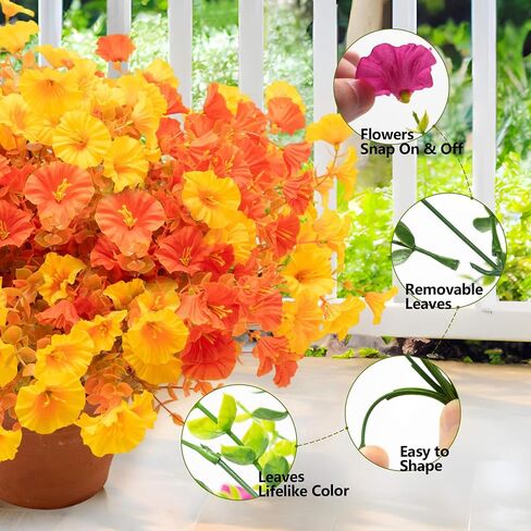 Artificial Flowers for Outdoors Spring Summer Decoration, 16 Bundles Fake Silk Realistic Morning Glory UV Resistant Faux Plastic Plants for Planter Front Door Porch Patio Yard (Fuchsia) in Saudi Arabia