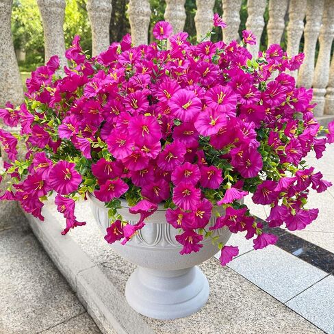 Artificial Flowers for Outdoors Spring Summer Decoration, 16 Bundles Fake Silk Realistic Morning Glory UV Resistant Faux Plastic Plants for Planter Front Door Porch Patio Yard (Fuchsia) in Saudi Arabia