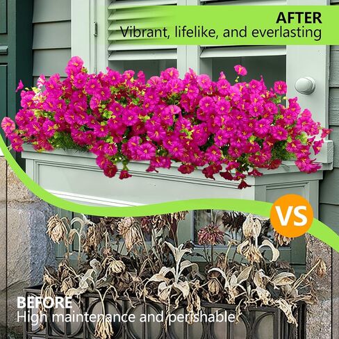 Artificial Flowers for Outdoors Spring Summer Decoration, 16 Bundles Fake Silk Realistic Morning Glory UV Resistant Faux Plastic Plants for Planter Front Door Porch Patio Yard (Fuchsia) in Saudi Arabia