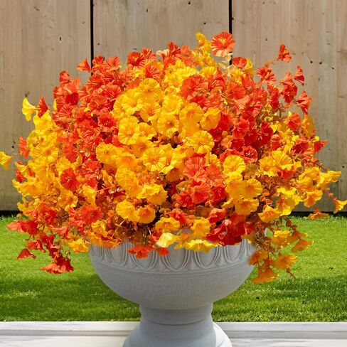 Artificial Flowers for Outdoors Spring Summer Decoration, 16 Bundles Fake Silk Realistic Morning Glory UV Resistant Faux Plastic Plants for Planter Front Door Porch Patio Yard (Fuchsia) in Saudi Arabia