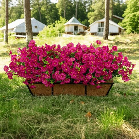 Artificial Flowers for Outdoors Spring Summer Decoration, 16 Bundles Fake Silk Realistic Morning Glory UV Resistant Faux Plastic Plants for Planter Front Door Porch Patio Yard (Fuchsia) in Saudi Arabia