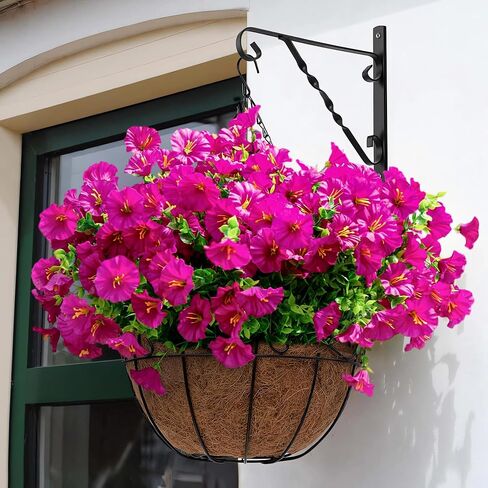 Artificial Flowers for Outdoors Spring Summer Decoration, 16 Bundles Fake Silk Realistic Morning Glory UV Resistant Faux Plastic Plants for Planter Front Door Porch Patio Yard (Fuchsia) in Saudi Arabia