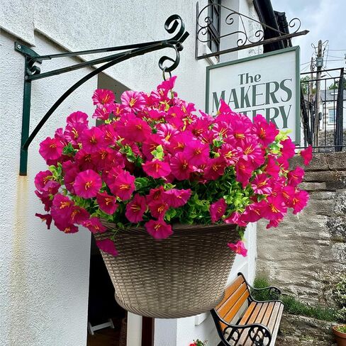 Artificial Flowers for Outdoors Spring Summer Decoration, 16 Bundles Fake Silk Realistic Morning Glory UV Resistant Faux Plastic Plants for Planter Front Door Porch Patio Yard (Fuchsia) in Saudi Arabia