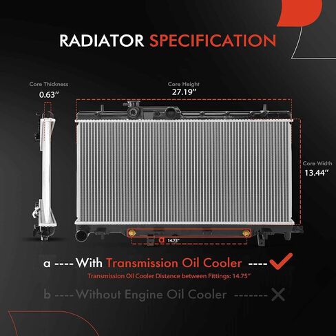 A-Premium Engine Coolant Radiator Assembly Compatible with Subaru Impreza, 2002 2003 2004 2005 2006 2007, Automatic/Manual Transmission, Replace# 45111FE000, 45111FE050 in Saudi Arabia
