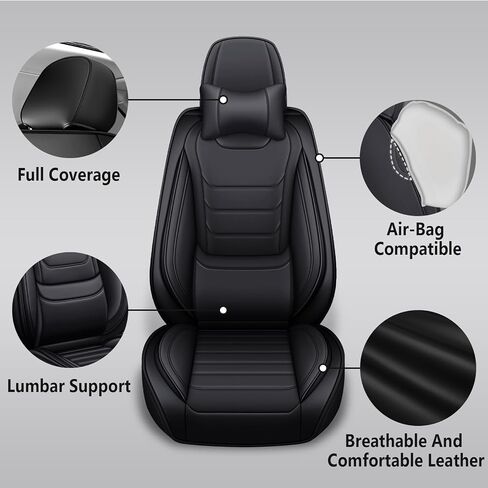 أغطية مقاعد السيارة لسيارة Subaru WRX 2015-2025، مجموعة كاملة من أغطية مقاعد جلد نابا الفاخرة، واقيات المقعد الخلفي الأمامي مقاومة للماء ومضادة للانزلاق (مجموعة كاملة قياسية / أسود) in Kuwait
