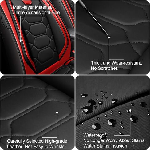 Car Seat Covers Full Set for Chrysler 300 2005-2023,Durable Waterproof Luxury Universal,Easy to Install Napa Leather Cover Set for Cars,Front Seats,Black Red in Saudi Arabia