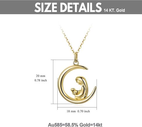 14K Gold Mom Necklace for Women, Dainty Gold Mother and Child Love up to Crescent Moon Necklace Birthday Anniversary Jewelry Gift for Mom, Wife, Daughter 16"+ 2" in Kuwait
