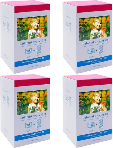 NineLeaf Compatible for Canon Selphy CP1500 CP1300 Ink and Paper KP-108IN KP108 3 Color Ink Cartridges and 108 Sheets 4x6 Photo Paper Glossy for Selphy CP1200 CP1000 CP910 CP900 CP810 Photo Printer in Kuwait