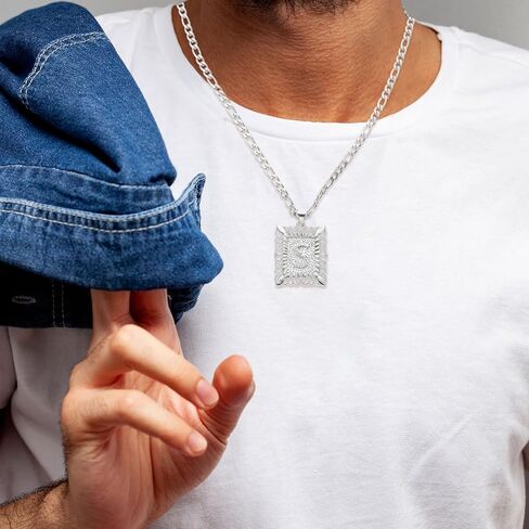 uxcell Initial Letter Pendant Necklace for Men Women, 20 Inch Stainless Steel Plated Square Capital Alphabet Pendant Chain Necklace (Gold, Letter E) in Saudi Arabia
